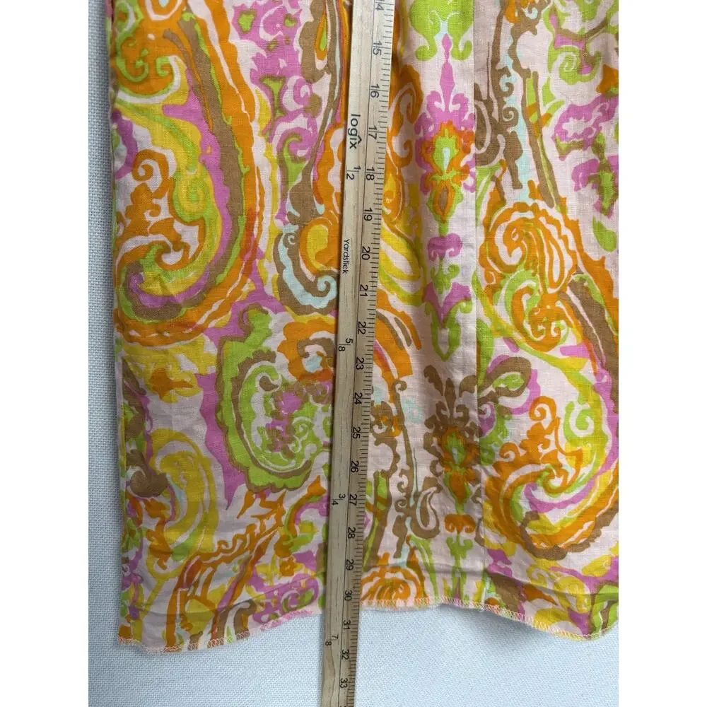 J. Crew Shift Dress Women’s 0 Linen 3/4 Sleeve Mod Paisley‎ Retro Hippie READ